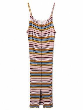 Mudd Ribbed Stripe Button Front Maxi Dress Cami Sleeveless Large XL Stretch